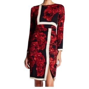 Tracy Reese Silk Blend Dress Red Floral Placement T Dress Sz 8